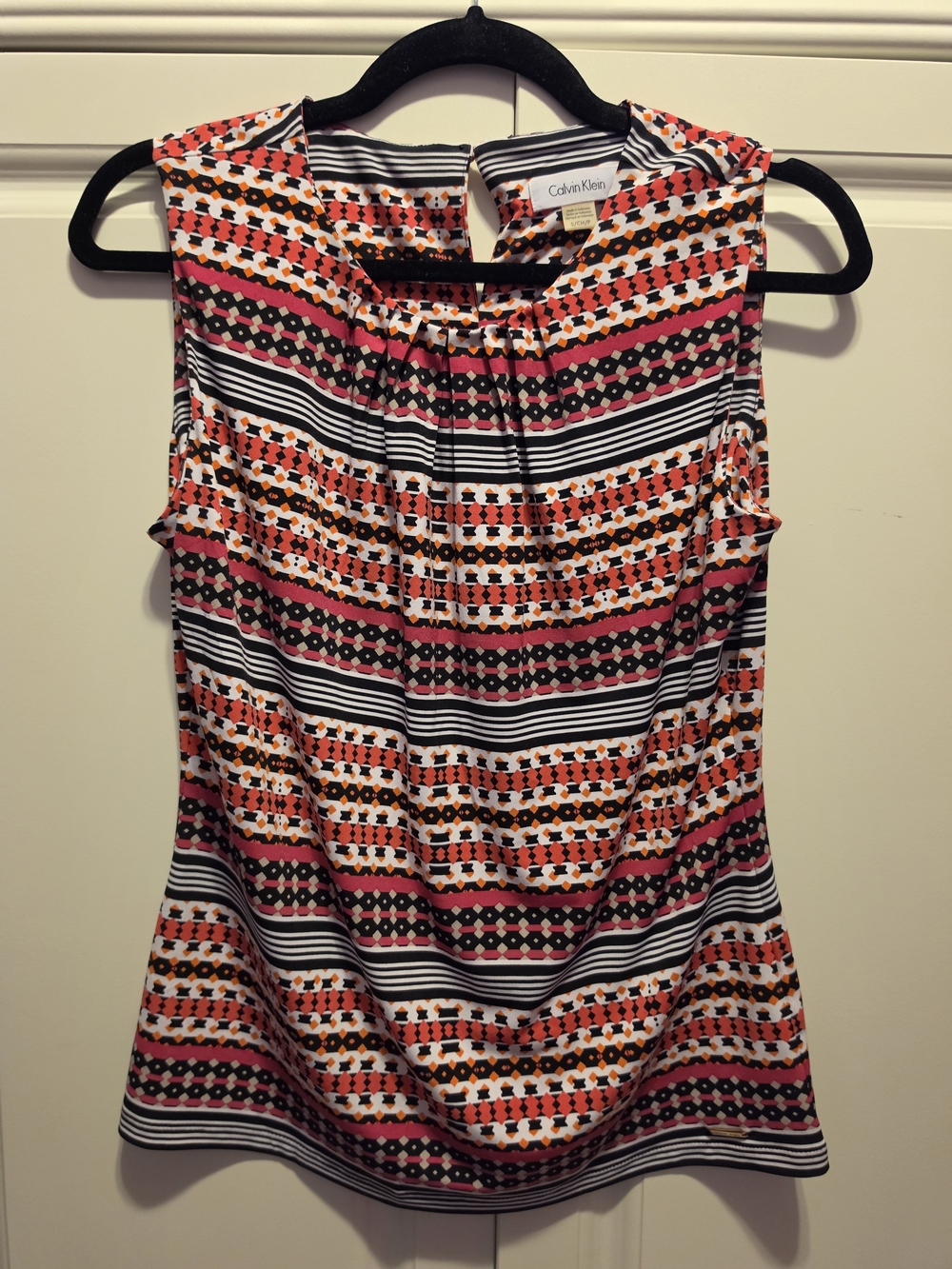 Calvin Klein Pink, Orange & Black Striped Sleeveless Top